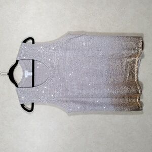 02148 Chico's tan w/silver sequins & gold dip dyed sweater 4 20